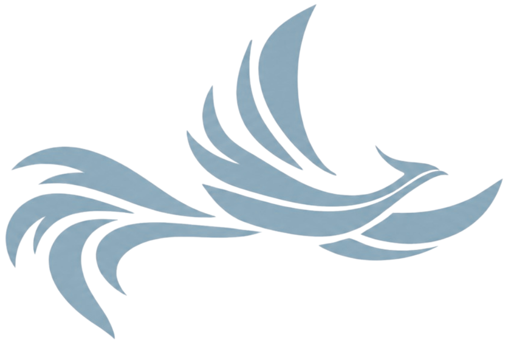 Icon eines Phoenix im Flug in hellem Blaugrau