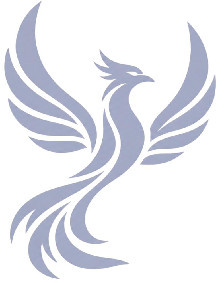 Icon von einem aufsteigenden Phoenix in hellem Blaugrau